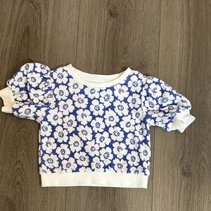 Janie and Jack Blue and White Puff-Sleeve Floral Sweatshirt